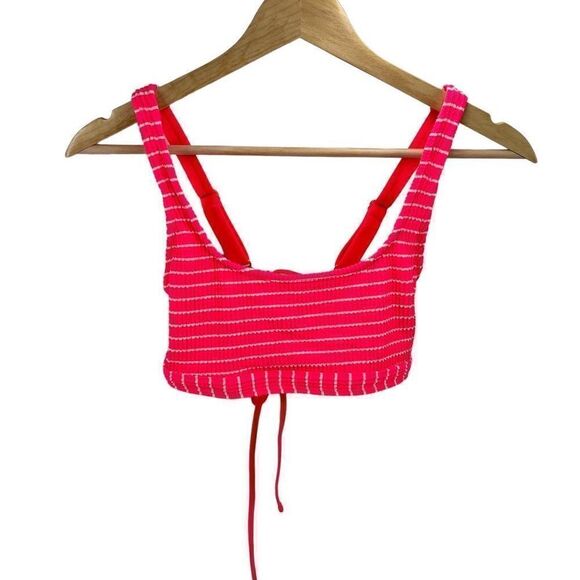 Xhilaration Womens Bikini Top Striped Textured Swimsuit Lined Hot Pink Medium - Picture 1 of 7